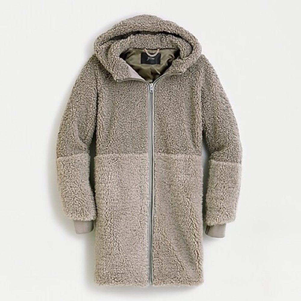 J. Crew Colorblock Mixed Teddy Sherpa Hooded Parka Coat Grey M
